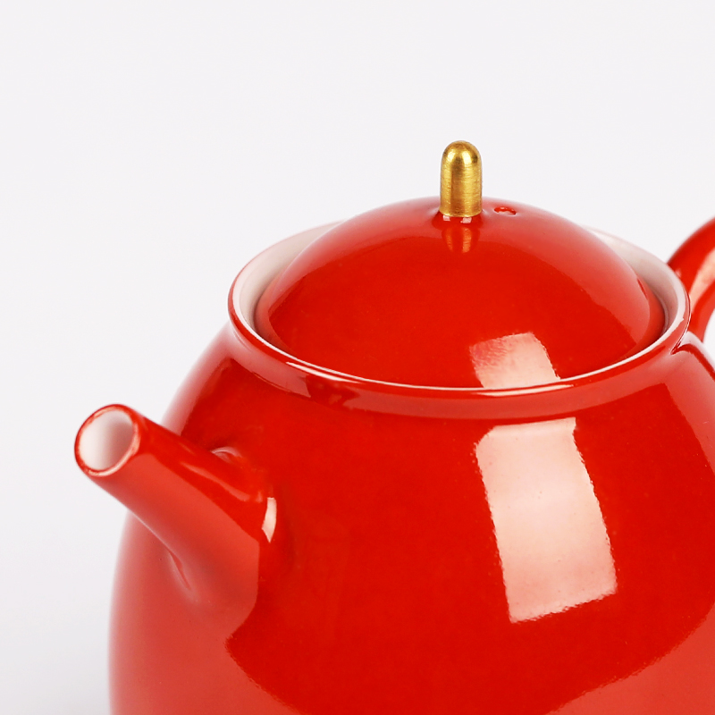 Coral red kung fu tea pure manual single pot ball hole, little teapot jingdezhen ceramic tea set color glaze