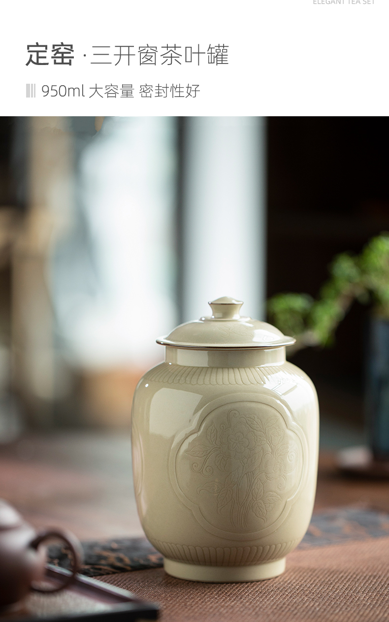 Three Windows caddy fixings jingdezhen ceramic up POTS household storage tanks seal tea urn tea bucket