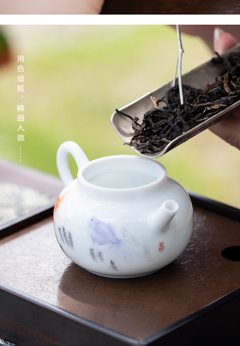 Mountain sound small goldfish think pot of jingdezhen ceramic teapot kung fu teapot household single pure manual painting