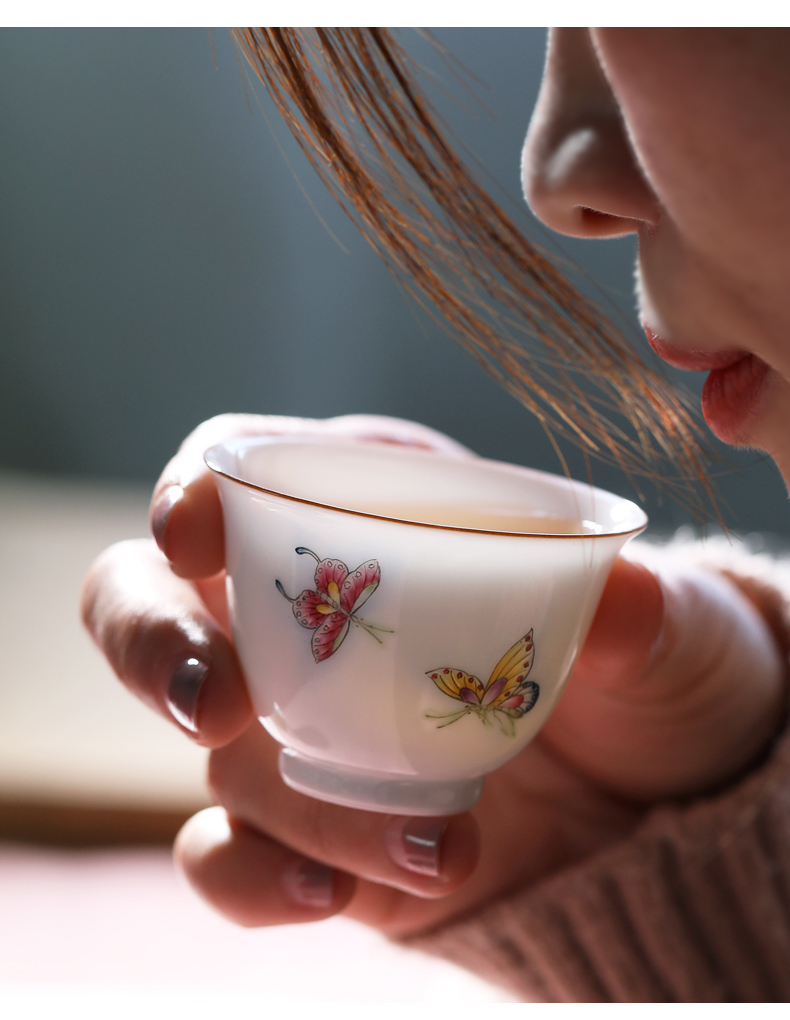 Dream butterfly thin foetus sample tea cup pastel hand - made kung fu tea cups of jingdezhen ceramic tea cups masters cup