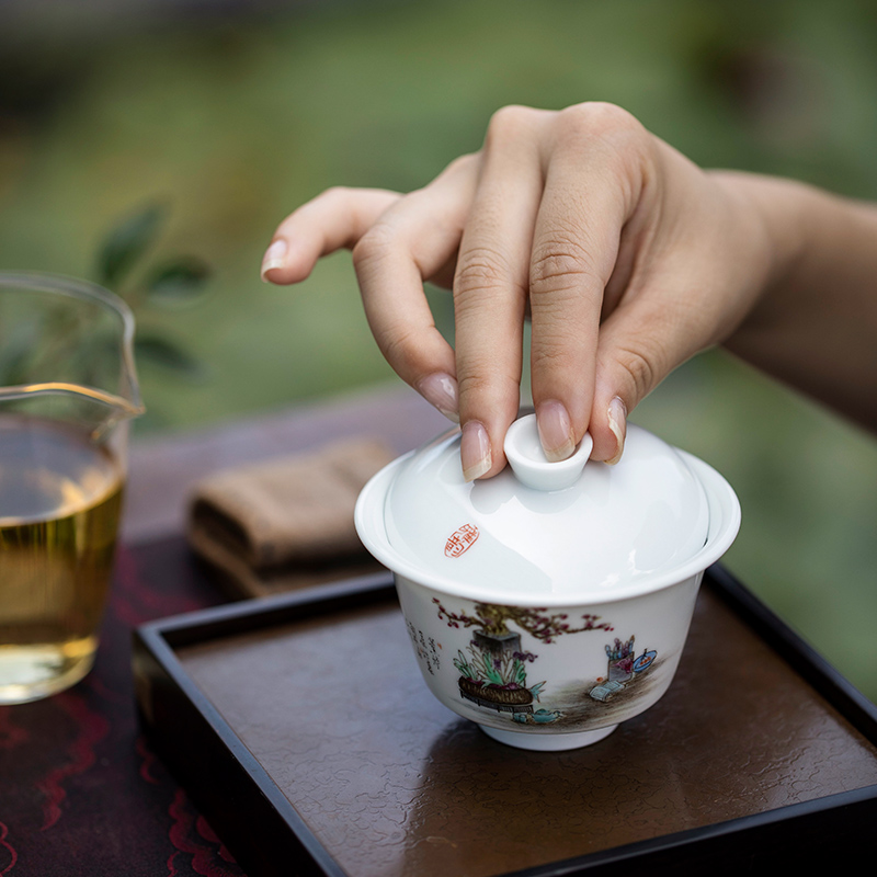 Mountain sound star mei just tureen jingdezhen pure manual painting two just tureen kunfu tea tureen individual cups