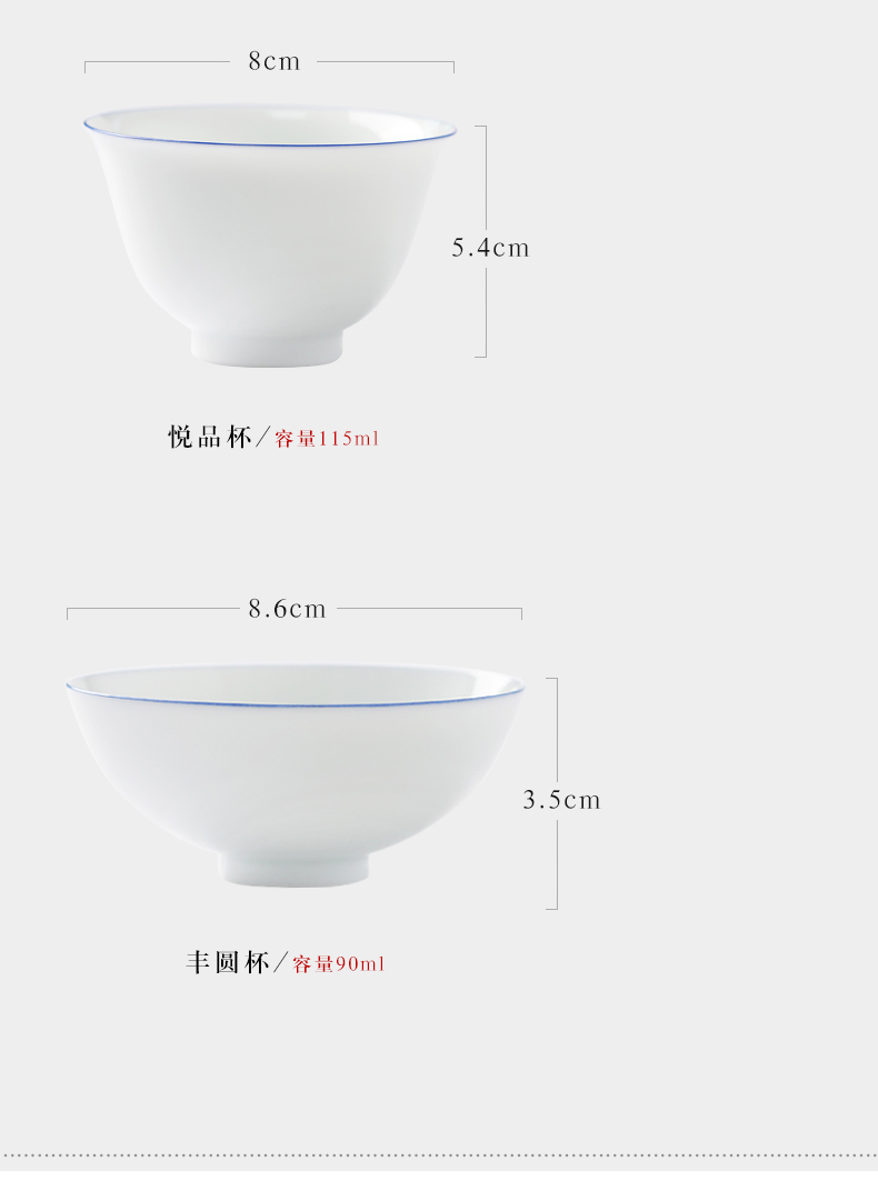 Jingdezhen ceramic tea set sample tea cup sweet white porcelain cups kung fu thin body small tea cup single CPU personal cup master