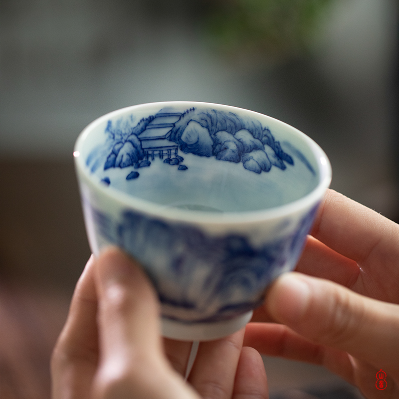 Day green room blue red cliff meditate on the CPU of jingdezhen ceramic hand - made kung fu tea cup single CPU