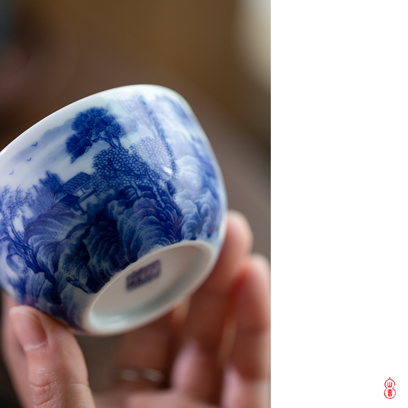 Arborist benevolence blue seiko mountains lie fa cup of jingdezhen blue and white porcelain pure manual painting ceramic cups