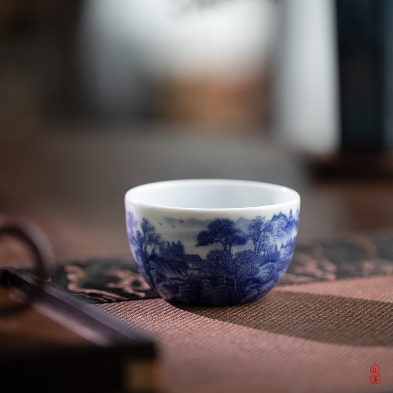 Arborist benevolence blue seiko mountains lie fa cup of jingdezhen blue and white porcelain pure manual painting ceramic cups