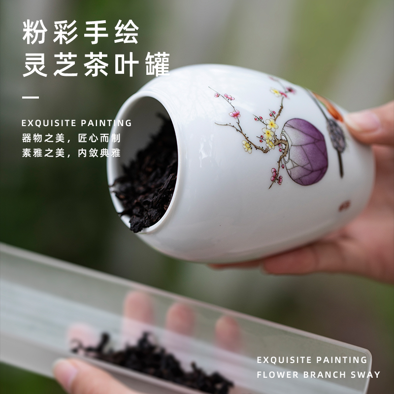Everything is going well with pastel ganoderma lucidum tea canister jingdezhen pure manual painting exquisite small caddy fixings ceramic tea set