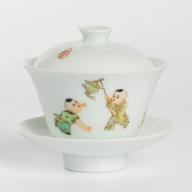 Rock sound tong qu trumpet tea tureen pastel hand - made three cups tureen jingdezhen high temperature ceramic tea set