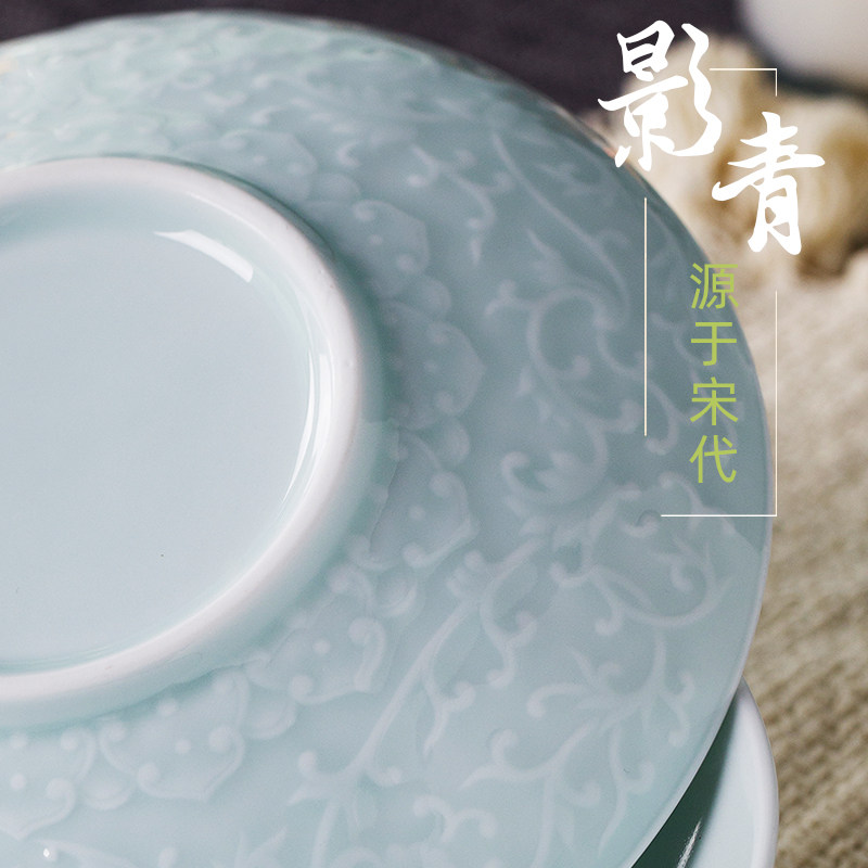 Jingdezhen shadow blue relief around the branch lines 0 hotel tableware the dish dish disc household flat plate