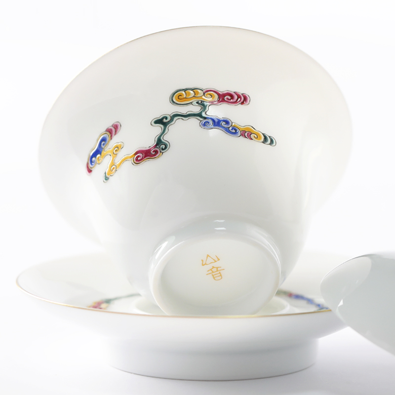 Colored enamel handpainted xiangyun tureen tea sweet pure manual craft thin body porcelain bowl with jingdezhen ceramic tea set