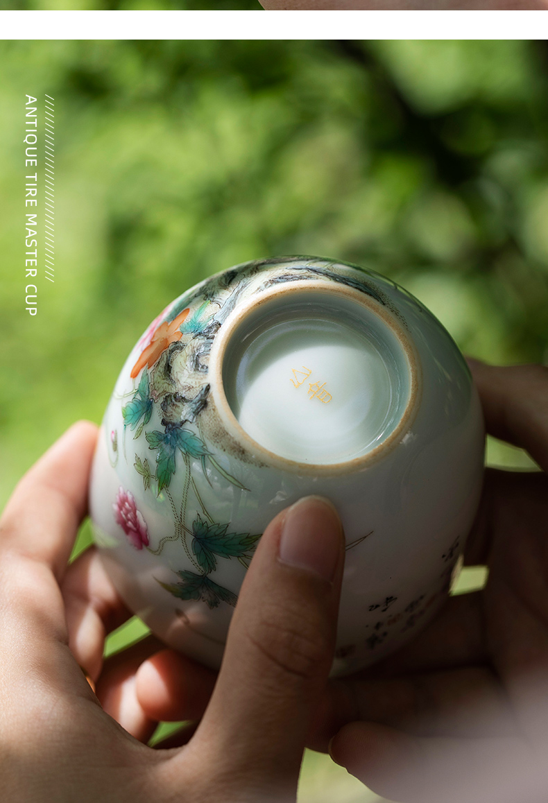 Flower Yin archaize masters cup hand - made pastel corn poppy single CPU kung fu tea cups of jingdezhen ceramic sample tea cup