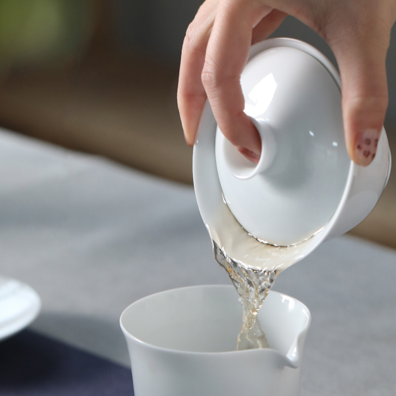 White porcelain of jingdezhen jade clay only three tureen large ceramic cups kung fu tea bowl set three cups of thin body