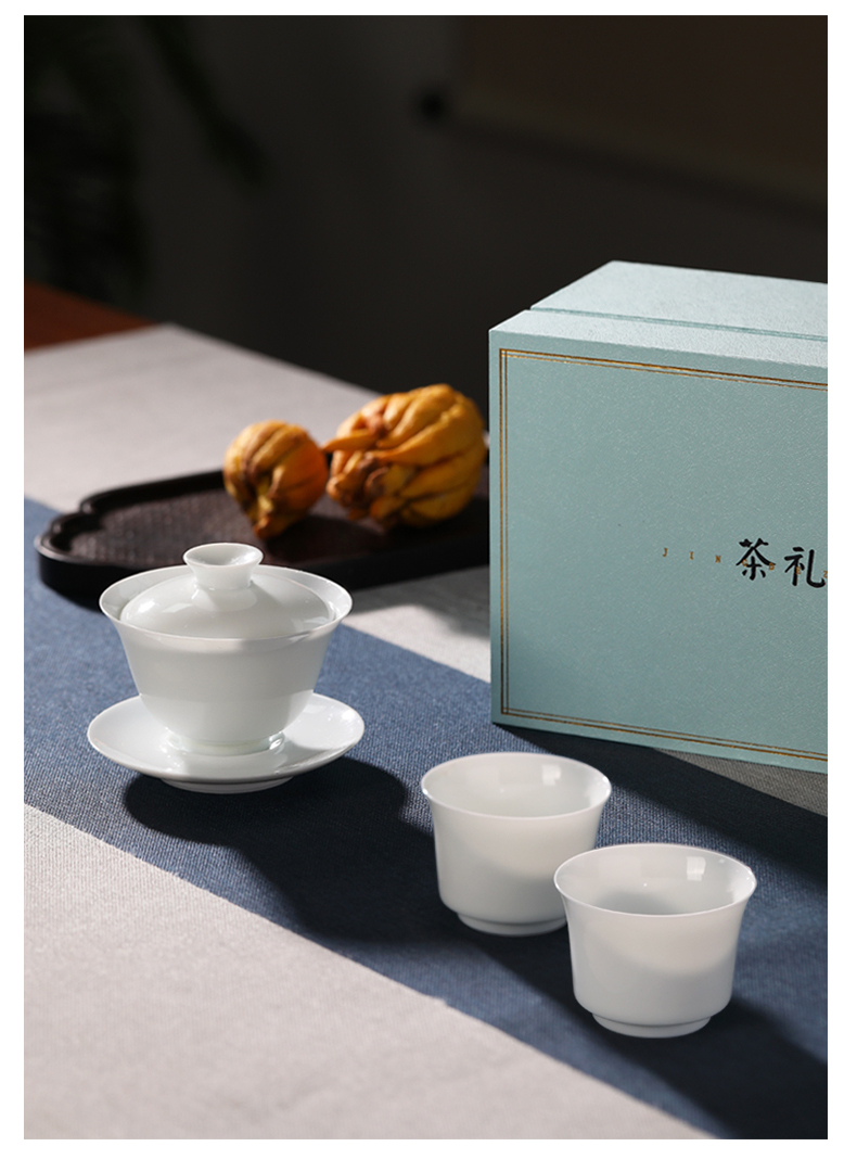 New age 3 sets of tureen tea cups suit jingdezhen ceramic POTS kung fu tea set household contracted white porcelain