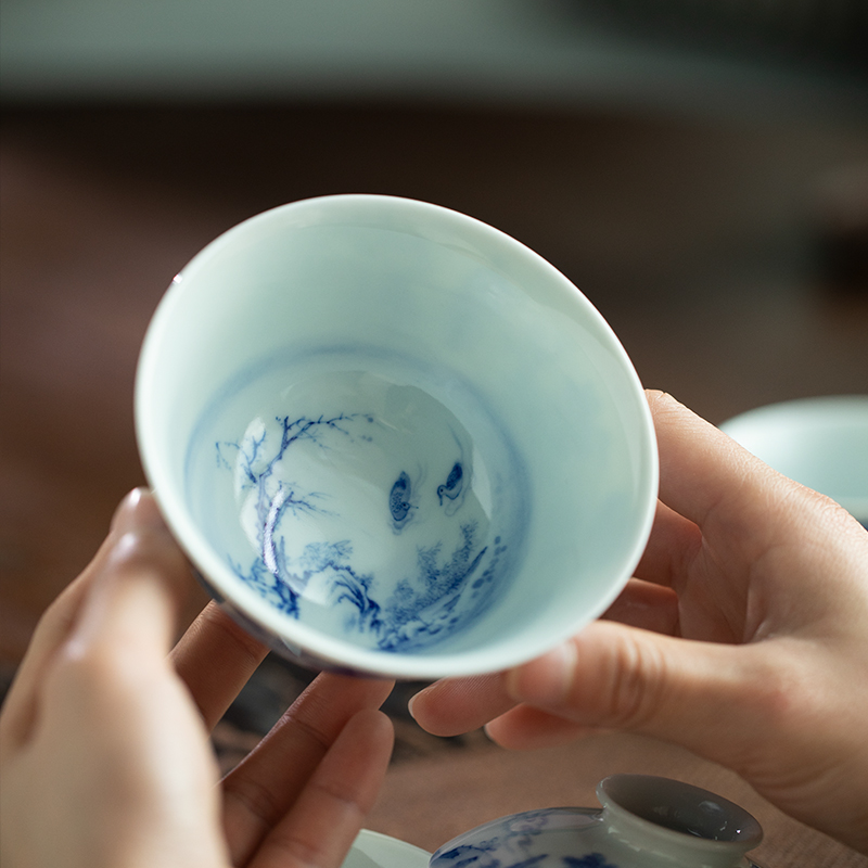Lin Yin wind for three not tureen jingdezhen ceramic tureen single hot spring kung fu tea bowl