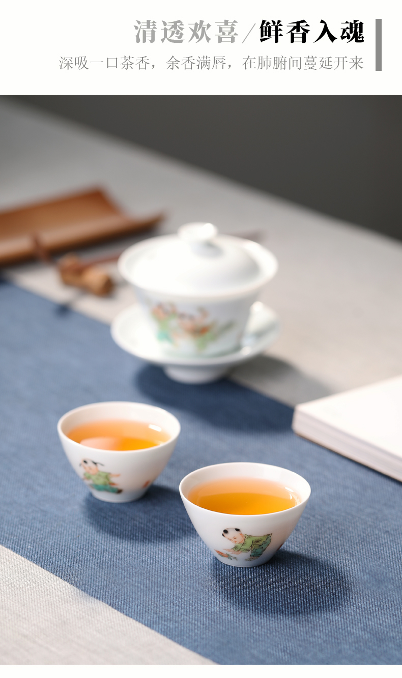 Mountain sound tong qu noggin kung fu tea sample tea cup pure manual hand - made pastel jingdezhen ceramic tea set