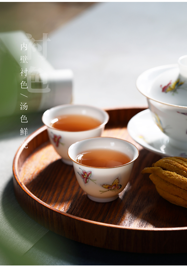 Dream butterfly thin foetus sample tea cup pastel hand - made kung fu tea cups of jingdezhen ceramic tea cups masters cup