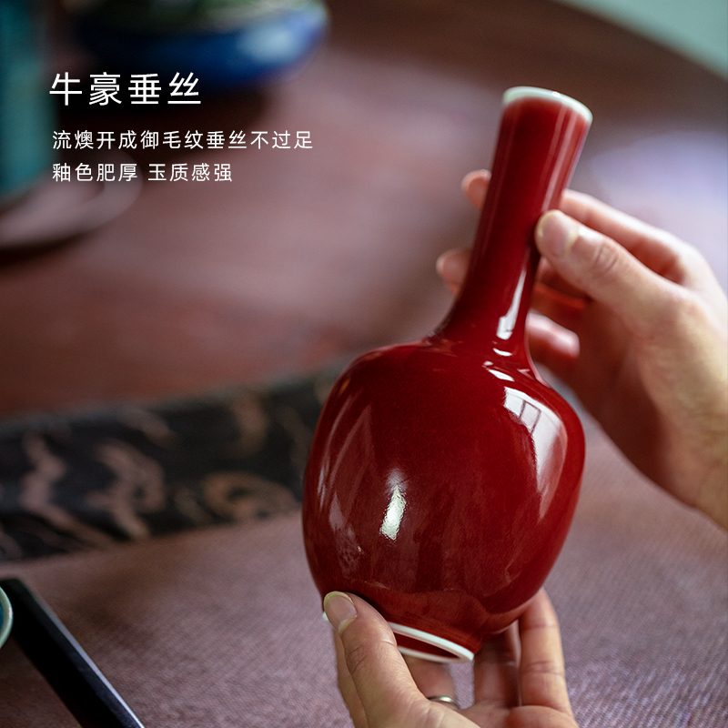 Mountain sound jingdezhen pure manual ruby red flower bottles of furnishing articles furnishing articles sitting room flower arranging home decoration craft vase