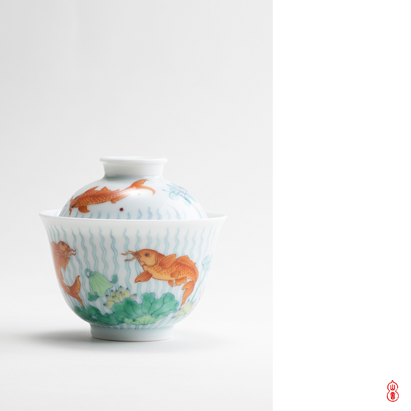 Qin Qiuyan bucket color grass fish grain tureen 160 ml of jingdezhen ceramics by hand high - end tureen