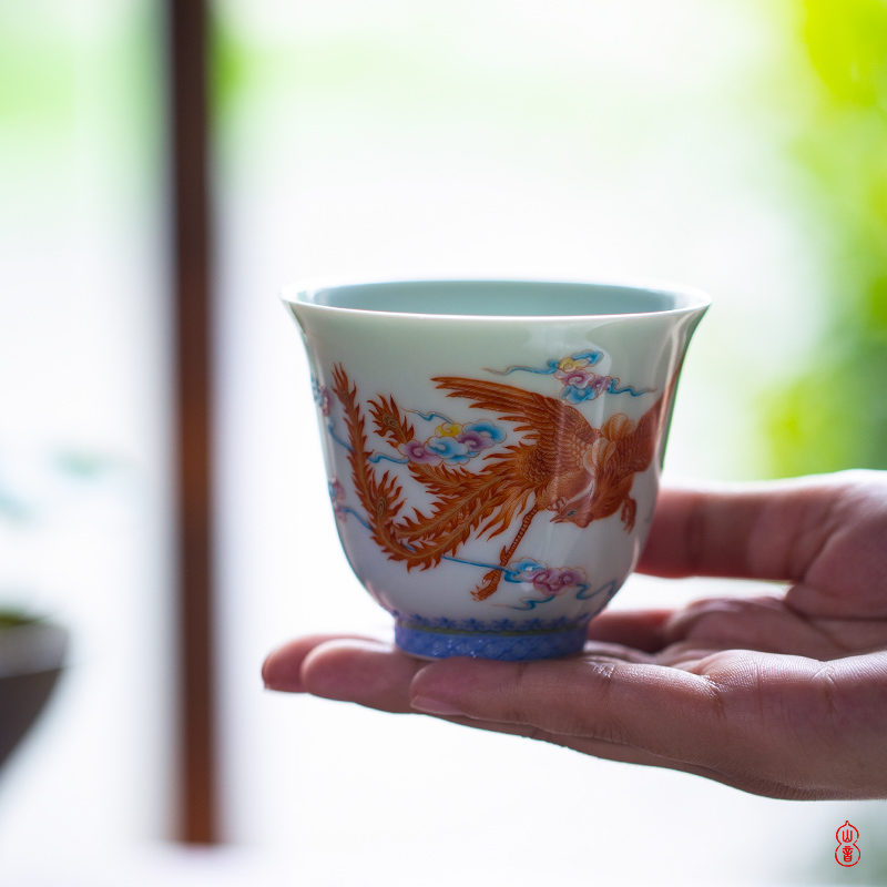 Wen - hua liu alum red phoenix dance master cup nine days of jingdezhen checking ceramic cups kung fu tea sample tea cup