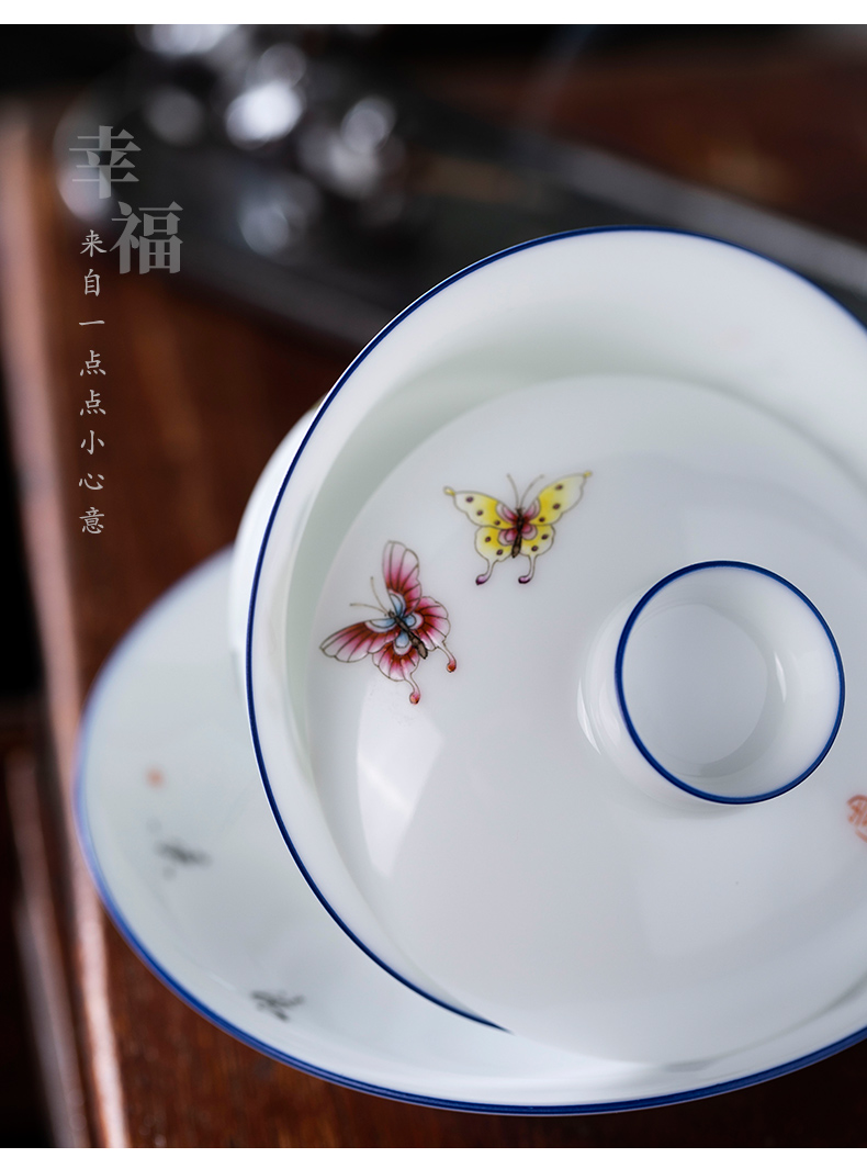 Jingdezhen tureen pure manual painting the quit sweet three tureen ceramic tea set kunfu tea cups ceramic tea set