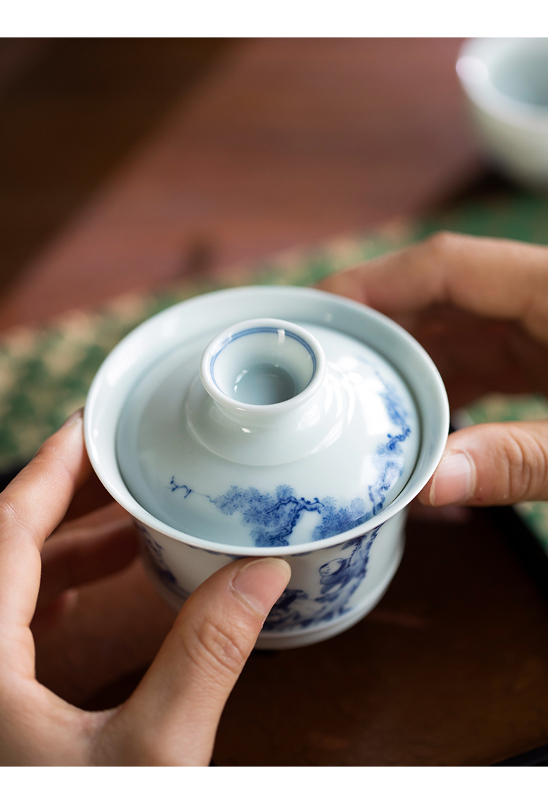 Mountain sound hand - made porcelain of jingdezhen of pure manual tong qu two only tureen tea tureen single hot tureen