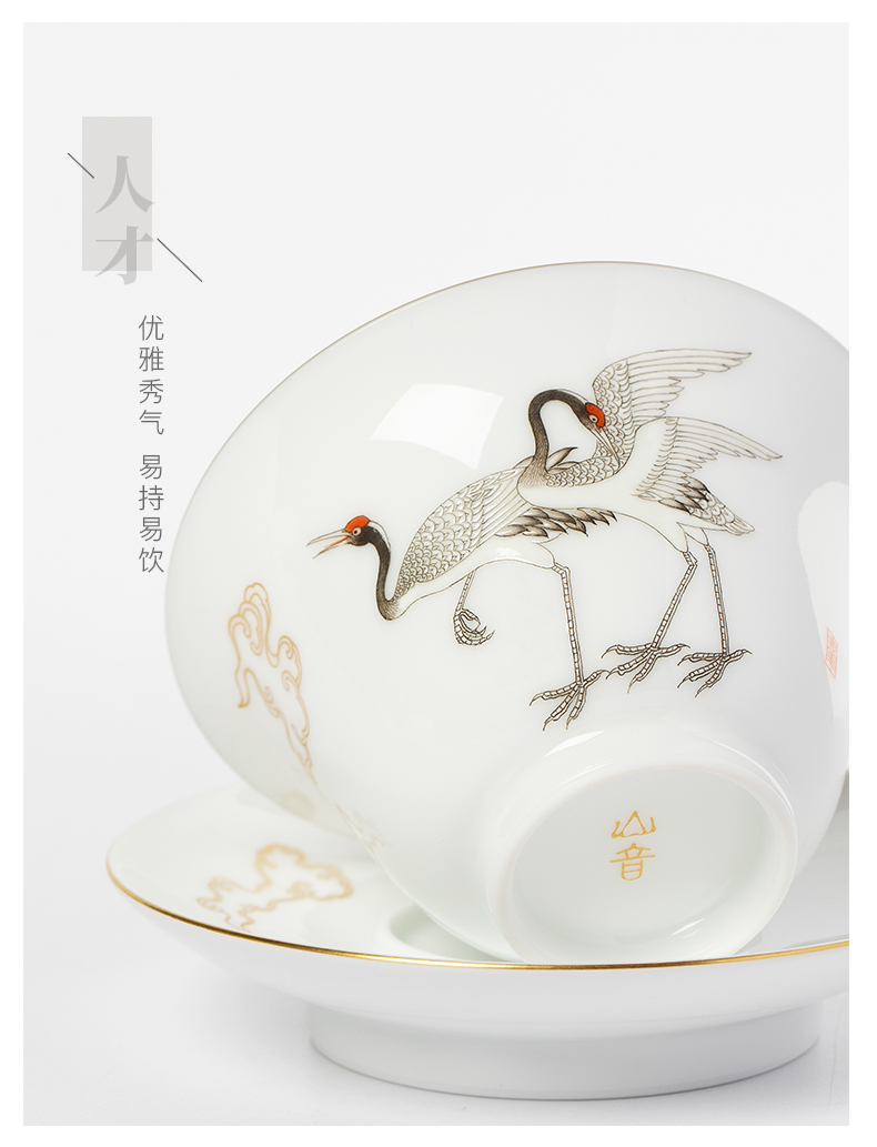 Mountain sound Jin Yunhe dance tureen pure manual painting only tureen thin foetus white porcelain three cups of jingdezhen ceramic tea set