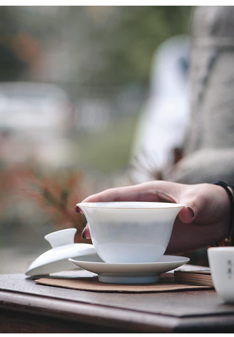 Mountain sound sweet white only three tureen jingdezhen ceramic tureen white porcelain bowl with tea tureen single kung fu