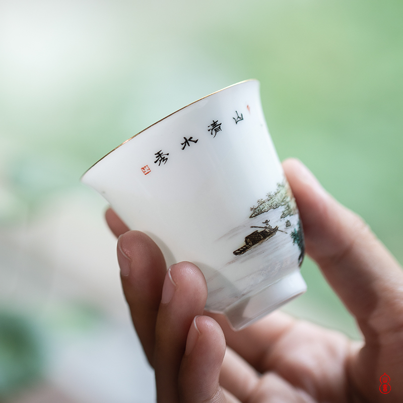 Royal maple hall pastel hand - made scenery of jingdezhen checking ceramic cups master CPU high - end sample tea cup