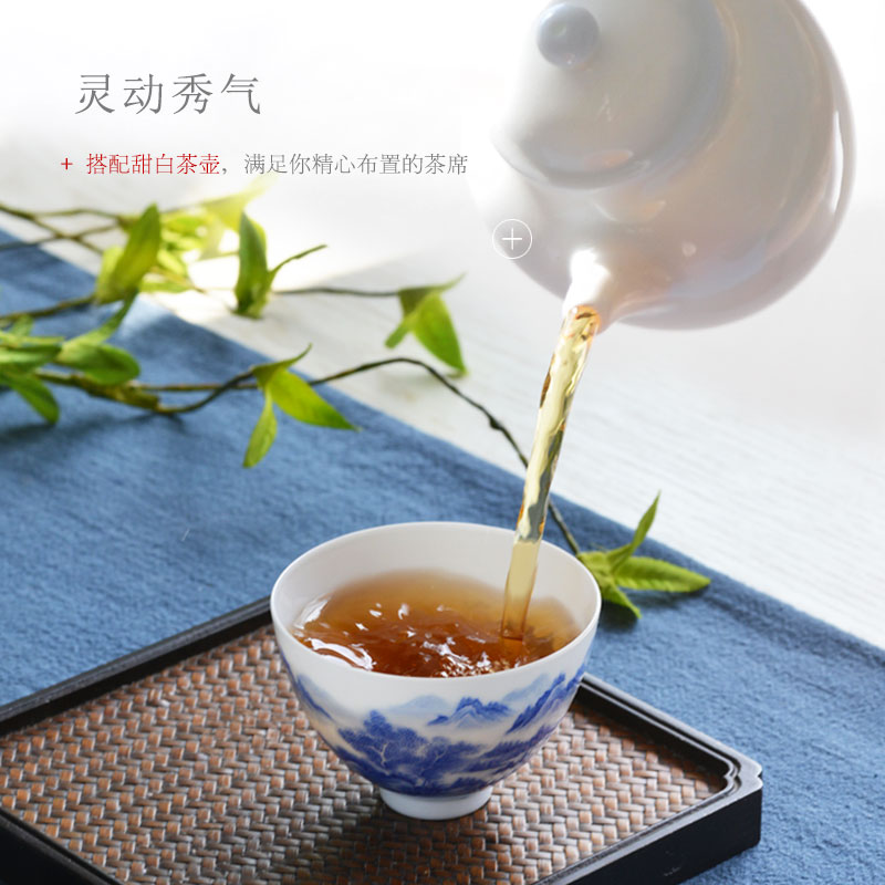 Pure manual master cup single CPU personal cup large - sized hand - made teacup to use ceramics jingdezhen blue and white kung fu tea set