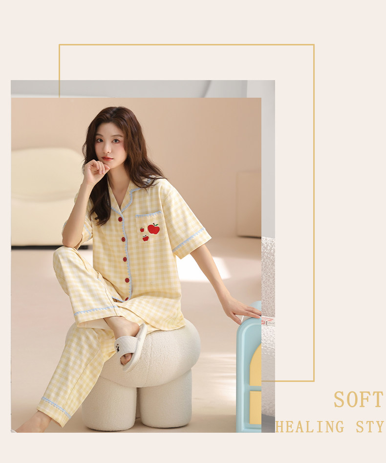 Летняя хлопковая пижама, хлопковые милые штаны, хлопковый высококлассный тонкий кардиган, комплект 