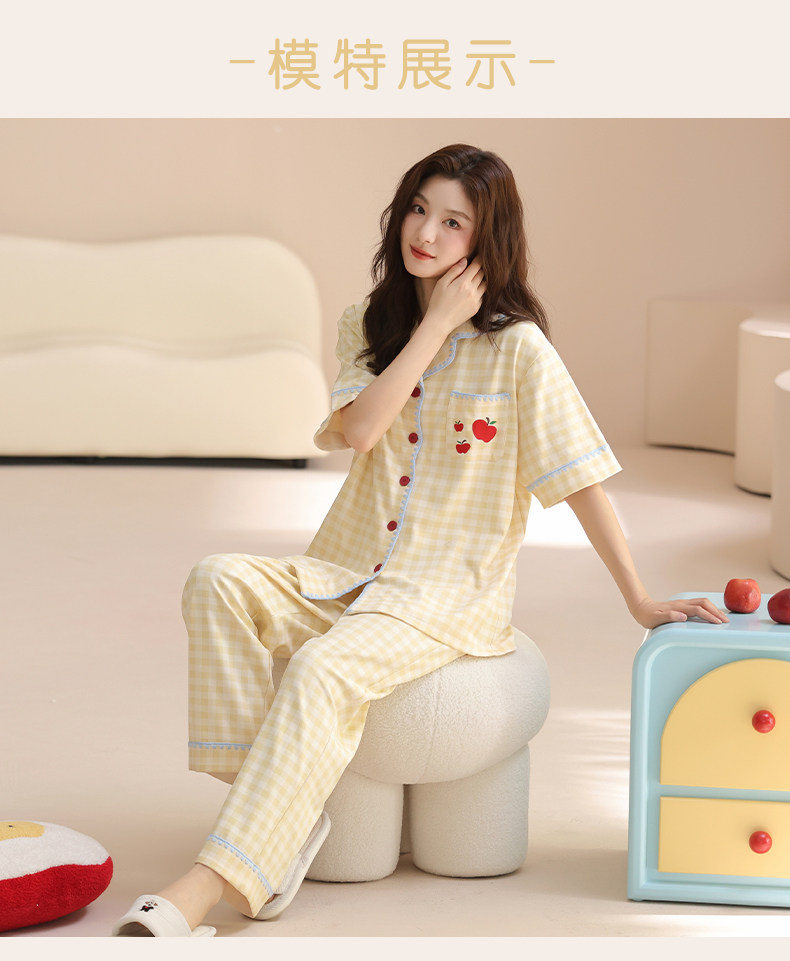 Летняя хлопковая пижама, хлопковые милые штаны, хлопковый высококлассный тонкий кардиган, комплект 