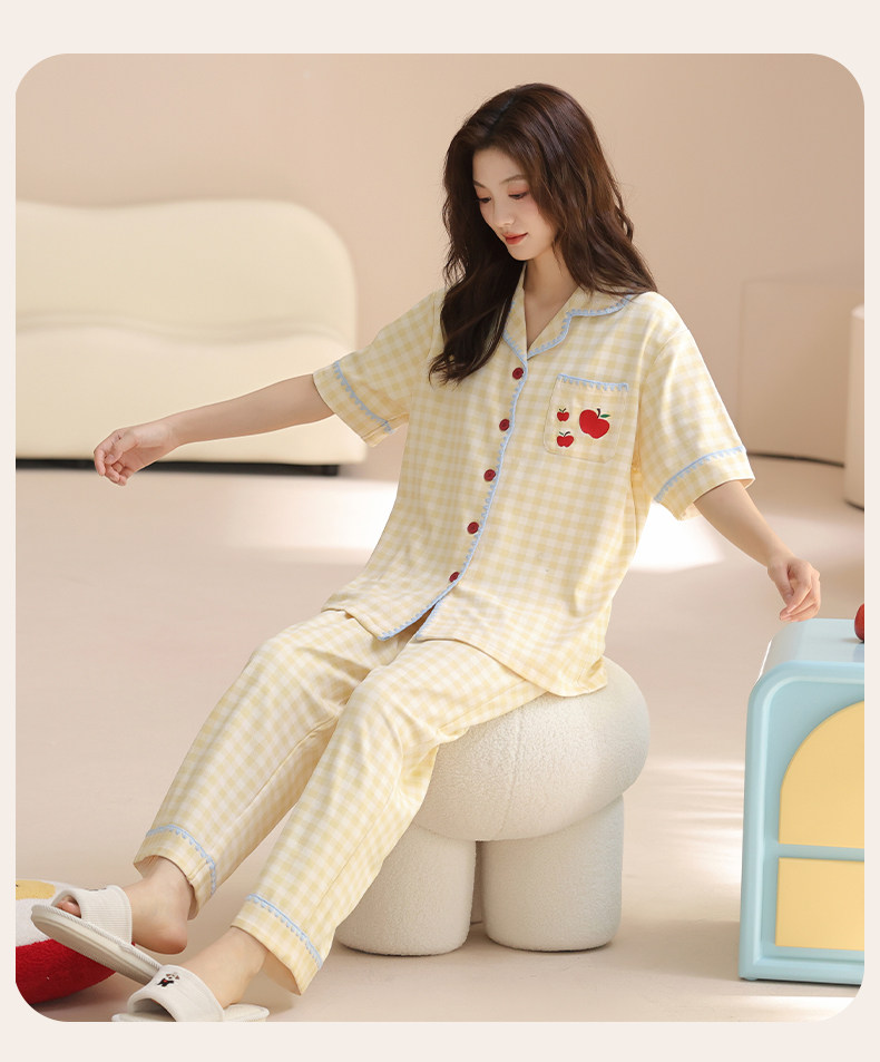 Летняя хлопковая пижама, хлопковые милые штаны, хлопковый высококлассный тонкий кардиган, комплект 