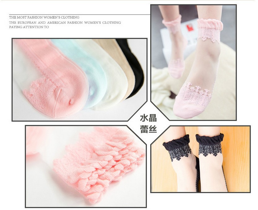 Vớ giữa mùa xuân và mùa hè tất nữ vớ ren Hàn Quốc cotton đáy chống trơn pha lê lụa ngắn vớ trong suốt - Vớ sợi tre tất nike