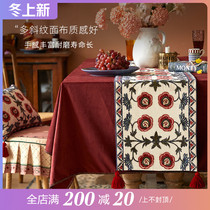 Planting love box Monet senior red wool embroidery table flag wedding coffee table cloth American ins TV cabinet cover cloth