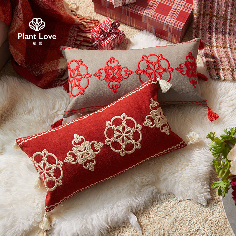 Love Grey married red pillow back Chinese female embroidered sofa living room light luxury pillow