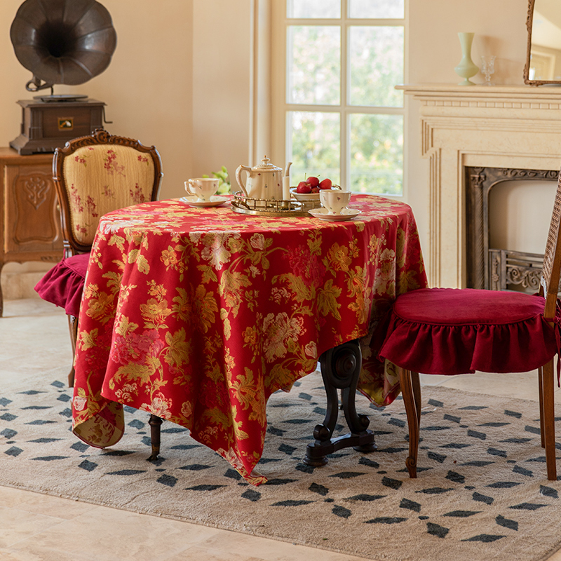 (Solitary products) Uplanting love flowers open to twilight table cloth red festive wedding decoration Gaib rectangular table cloth art