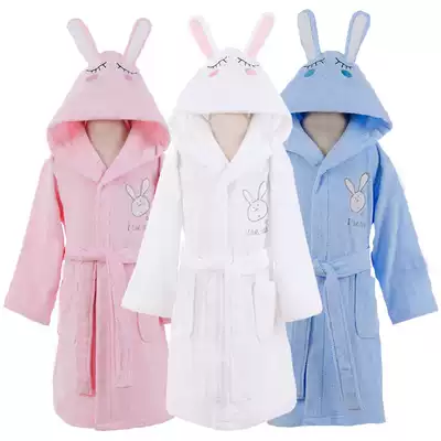 Children's bathrobe pure cotton towel material Boy girl cartoon absorbent bath towel baby autumn and winter hooded swimming bathrobe