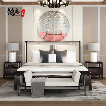 New Chinese solid wood bed Twin Beds 1 8 m 1 5 Minimalist Meditation House Hotel Master Bedroom Modern Minimalist Furniture