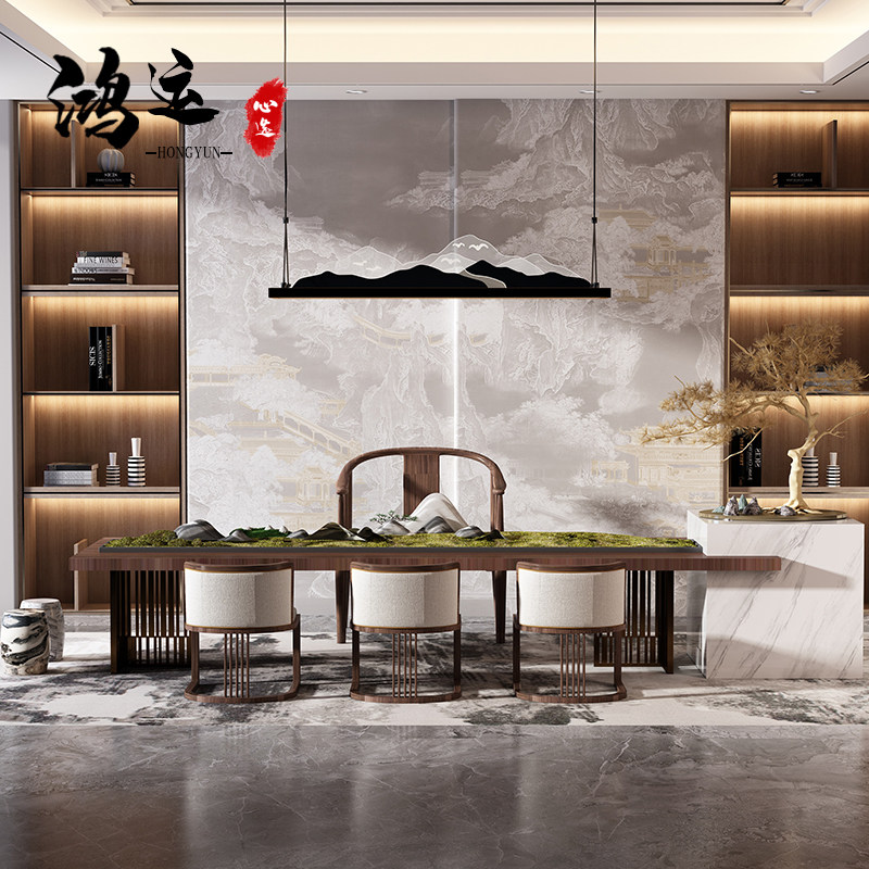 New Chinese solid wood tea table and chairs Composition Zen Simplicity Approx Modern Villa Home Bubble Tea Table Tea Table White Wax Wood Tea Table