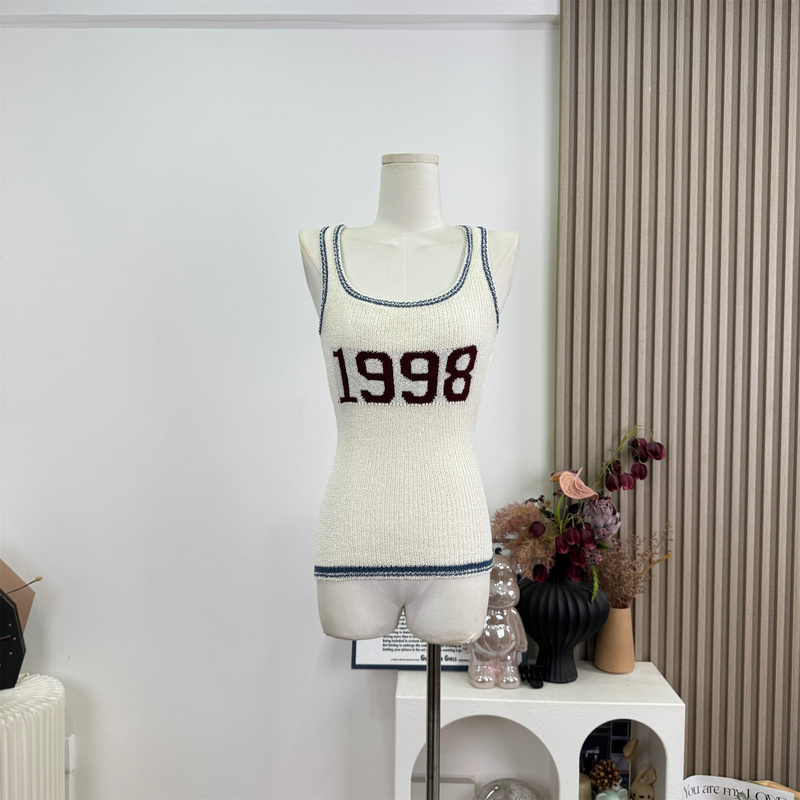Titi Lady's [Model's Formula] Knitted Vest for Women, Spring and Summer, Faux Linen, American Retro Style, Thin Color-Blocking Top