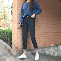 Hàn Quốc ulzzang phong cách Harajuku bf mùa xuân và mùa thu Phiên bản Hàn Quốc của thủy triều lỏng eo cao quần jeans đen quần harem quần phụ nữ quần jean rách gối nữ
