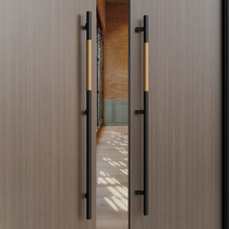 High-end framed glass door handle with side-mounted brass color double-open solid wood box door handle thickened and customized in black