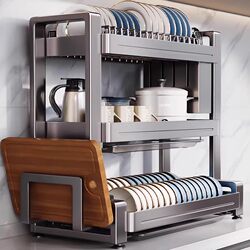 Stainless Steel Dish Storage Rack Kitchen Multifunctional Storage Rack For Home Drain Rack for Dishes, Bowls and Chopsticks Storage Box