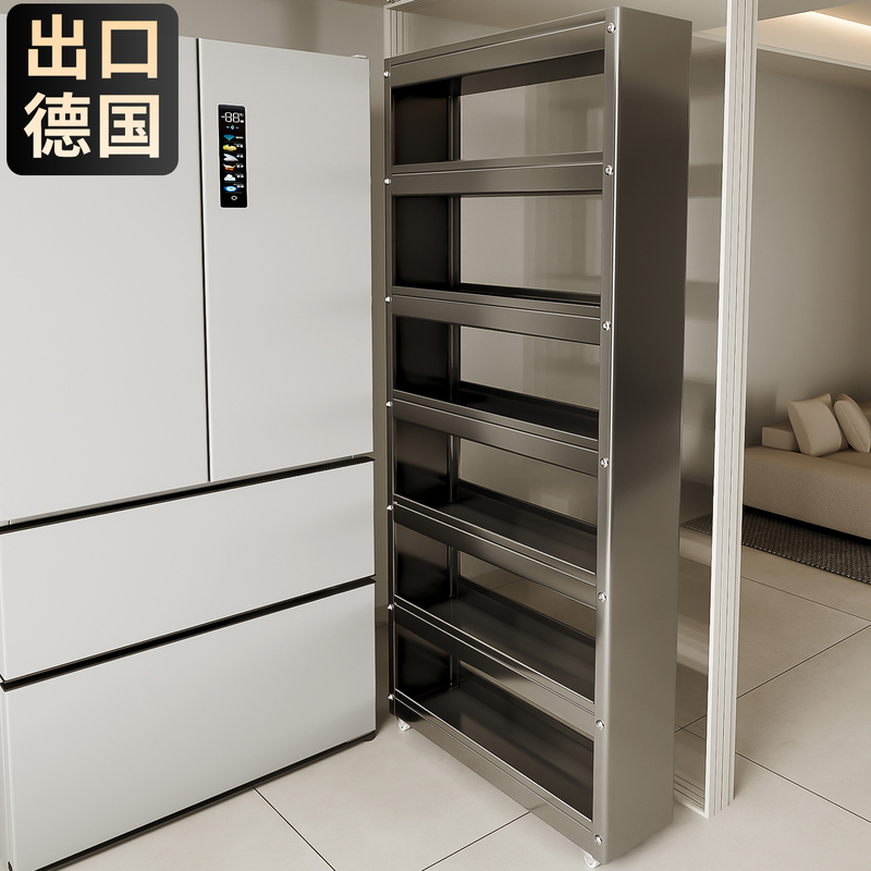 10cm Kitchen Gap Storage Rack for Extremely Narrow Gaps Behind the Refrigerator Door, Ultra-Thin Pull-Out Trolley Storage Cabinet