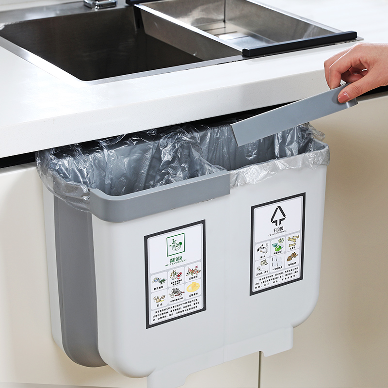 Kitchen Trash Cans HANGING HOUSEHOLD OVERALL CLOSET CABINET DOOR SUSPENSION FOLD-FOLD KITCHEN AFTERBODY SORTING GARBAGE SILO DRESSING ROOM TOILET PAPER BASKET