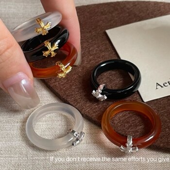 S925 sterling silver sweet cool agate cross ring women's niche personalized index finger ring everyday versatile and high-end sense