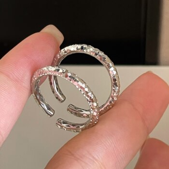 S925 sterling silver crushed ice open ring cnc technology sparkling plain ring versatile ring high-end niche