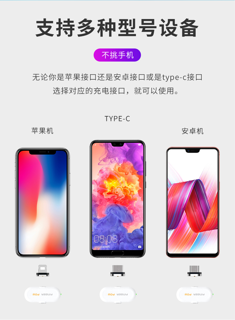 Finger pow Magnetic Mini nang sạc kho tàng điện thoại di động không dây cầm tay của Apple kê OPPO Huawei vivo điện thoại khẩn cấp sạc kho báu nhỏ và các ngón tay mỏng phí từ - Ngân hàng điện thoại di động sạc dự phòng pisen 20000mah