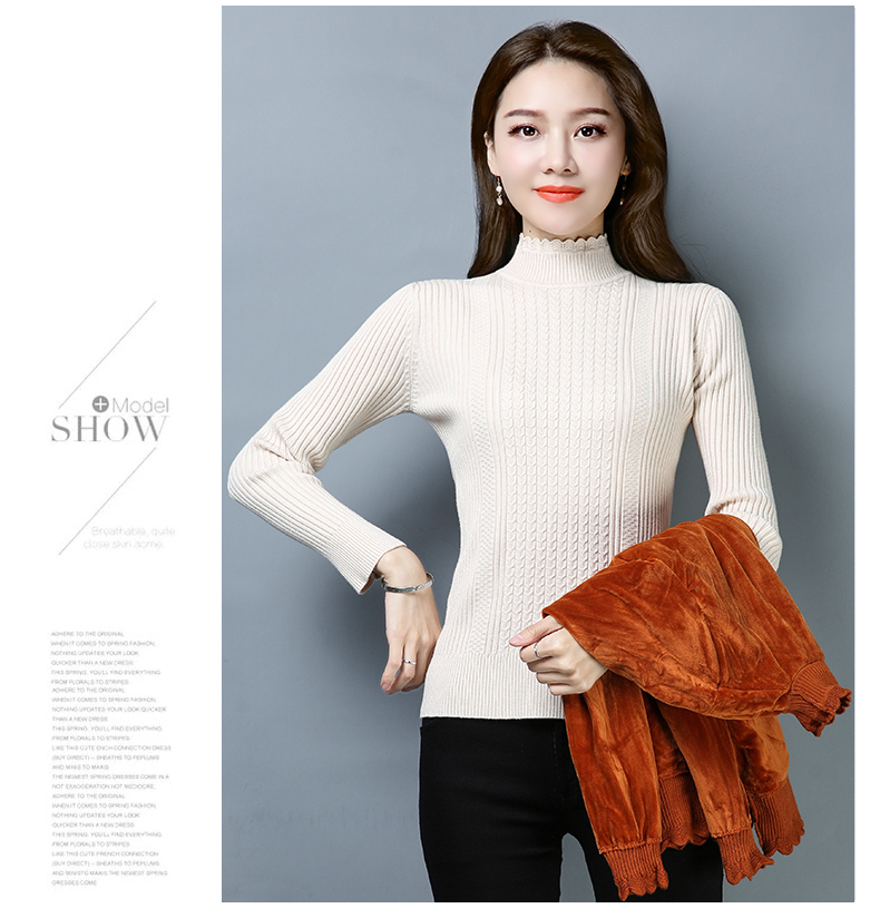 Áo len ngắn tay nữ mùa thu đông mới phiên bản Hàn Quốc cộng với nhung dày Slim size lớn là áo len mỏng - Áo / áo thun áo thun