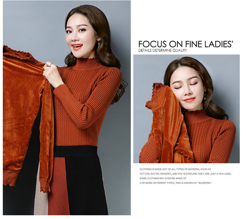 Áo len ngắn tay nữ mùa thu đông mới phiên bản Hàn Quốc cộng với nhung dày Slim size lớn là áo len mỏng - Áo / áo thun áo thun