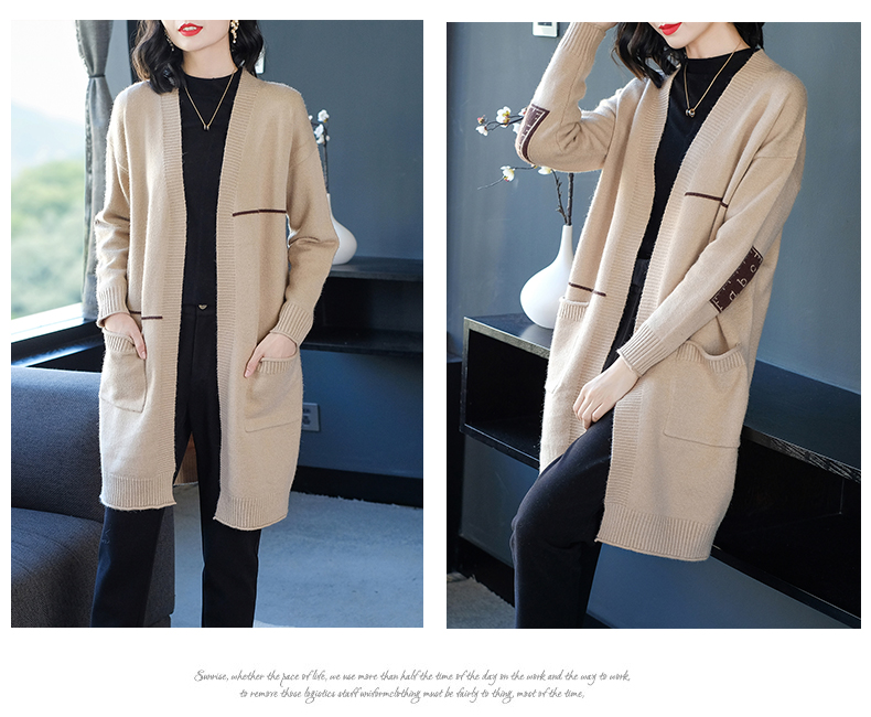 Trong phần dài của áo len cardigan bên ngoài mùa thu nữ châu Âu và Hoa Kỳ áo len rộng kích thước lớn áo len nữ túi áo choàng mùa thu đông - Đan Cardigan ao khoac len dep